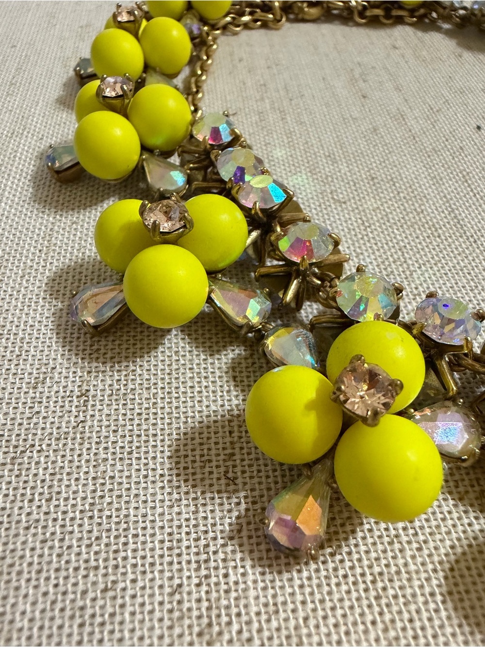 J.Crew RARE Yellow Floral Bib Statement Necklace AB Aurora Crystal Rhineston Y2K - Picture 9 of 14